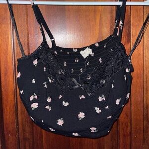 Back and pink flower crop top